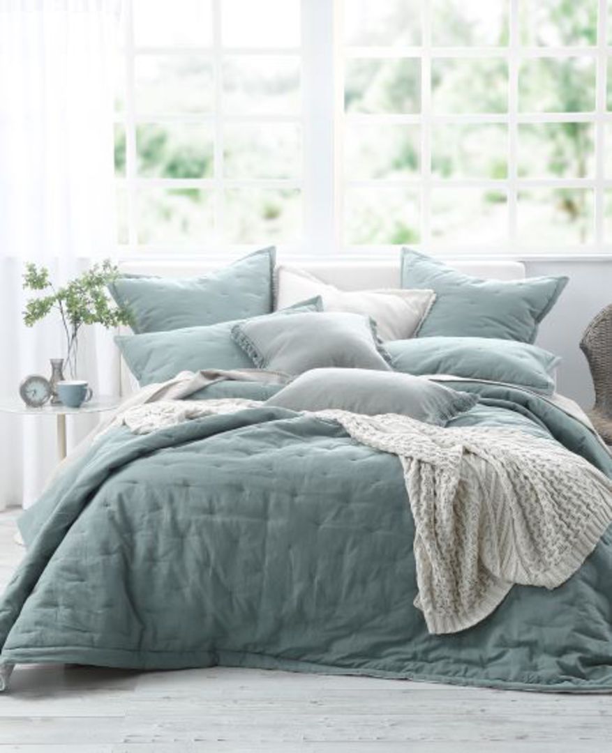 MM Linen - Laundered Linen - Bedspread Set - Seagrass image 0
